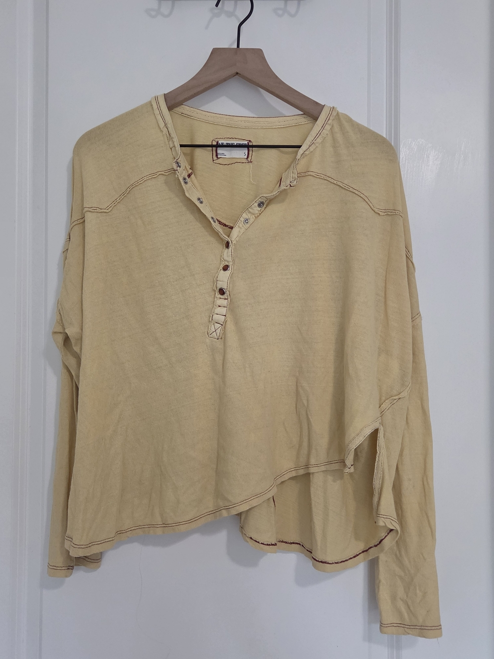 We The Free People Yellow Long-Sleeve Henley Top